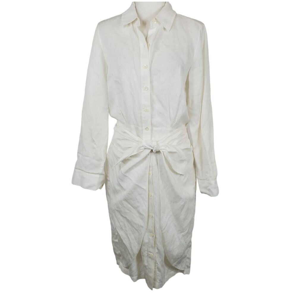 Tommy Bahama White Linen Blend Button Down Midi Dress Women's Size Small